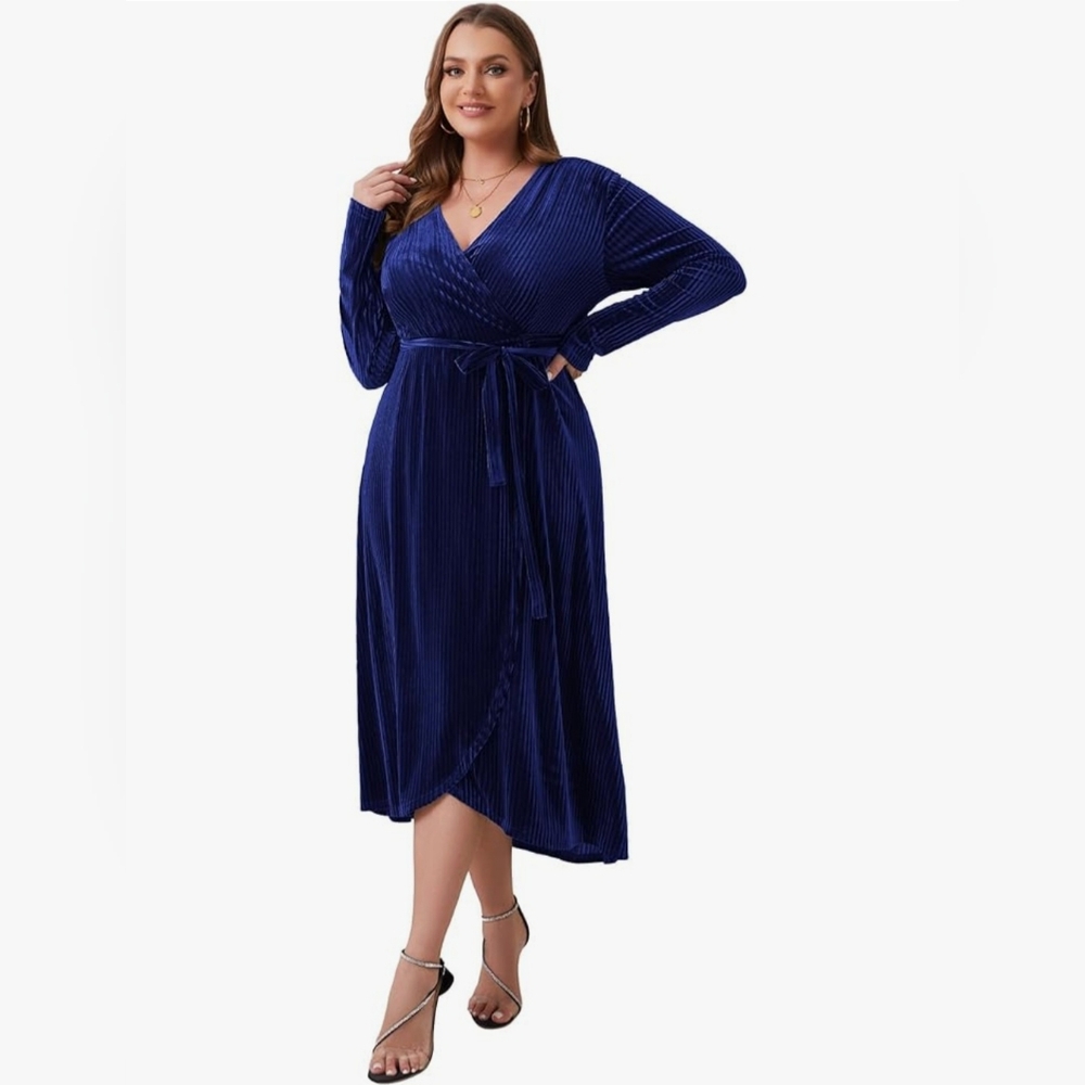 Midnight Sun Dark Blue Velvet Wrap Maxi Dress Medium